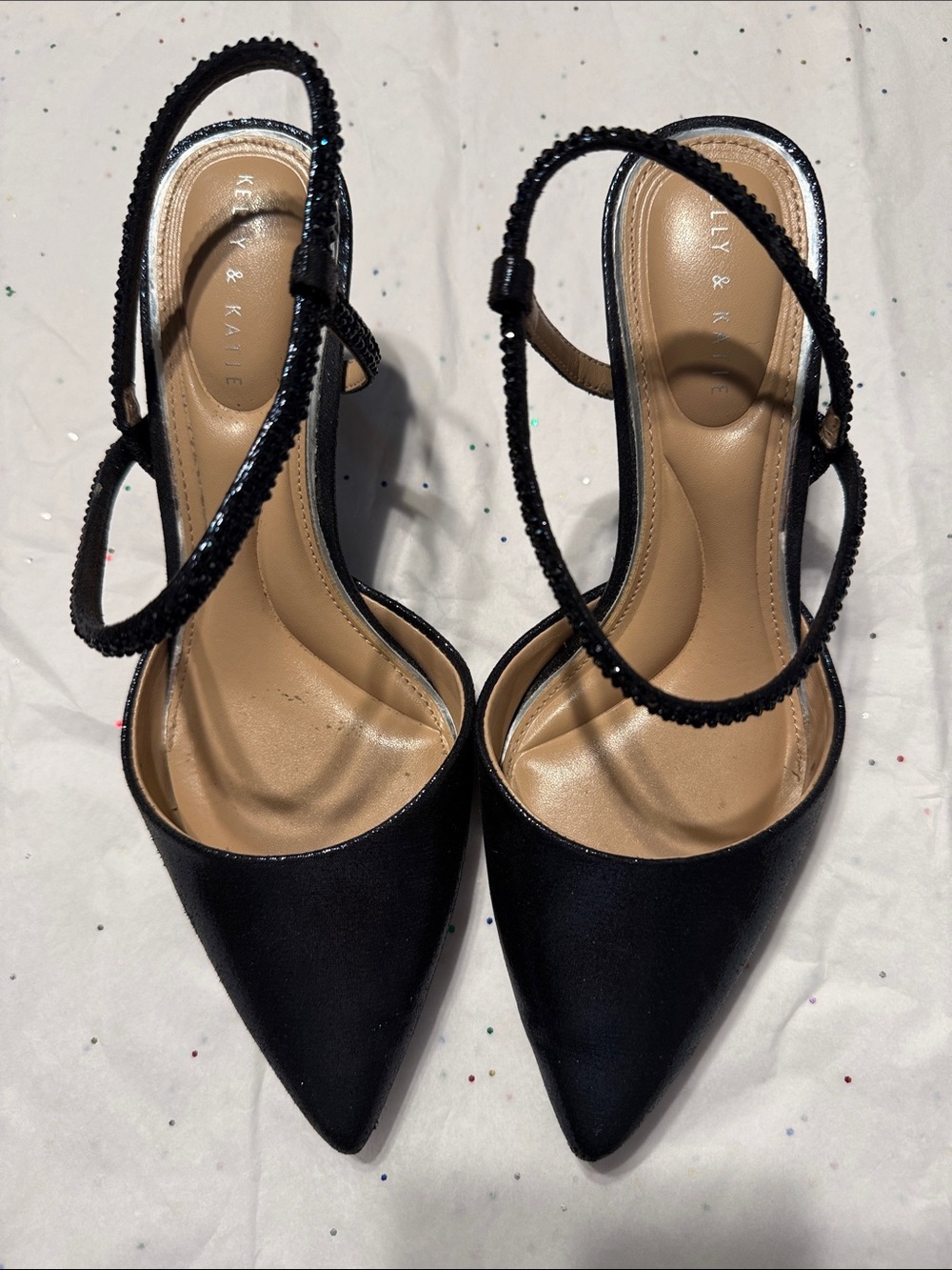 Kelly & Katie Dark Navy Pointed Toe Slingback Heels
